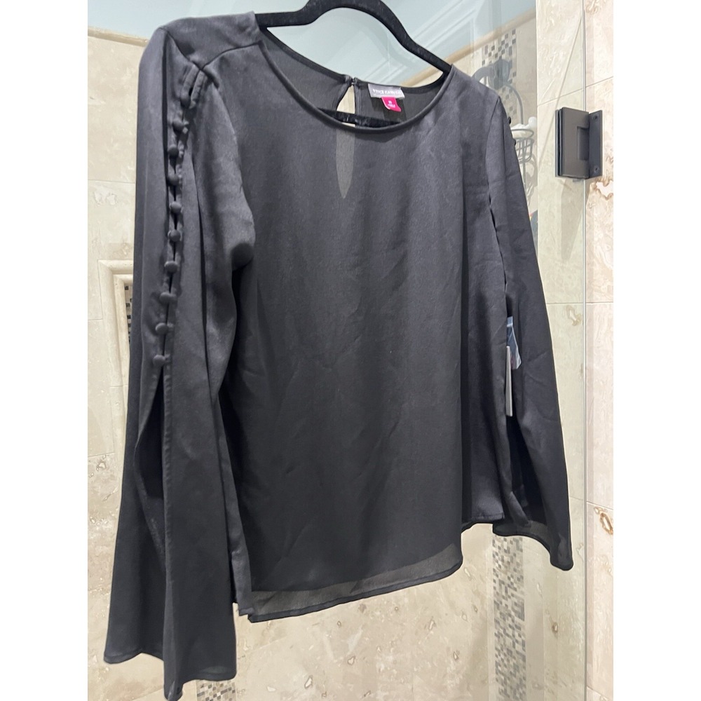 Vince Camuto Rich Black Chiffon Peasant Blouse Split Sleeve XS NWT 9168003